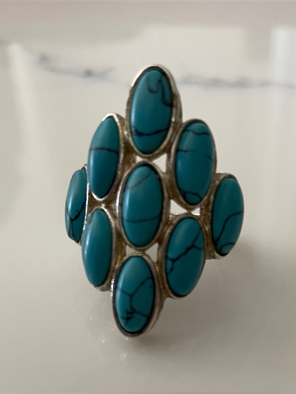 Turquoise blue cluster cabochon ring
